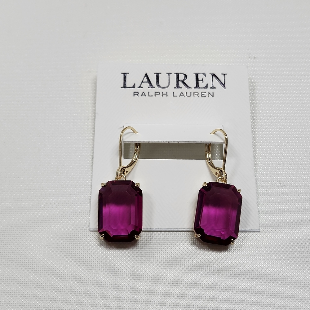 NWT Ralph Lauren Gold-Tone Pink Crystal Stone Drop Earrings